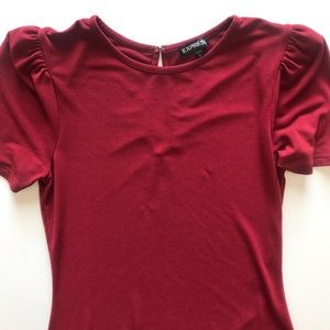Express Red Puffer Sleeve Top (Size Small)
